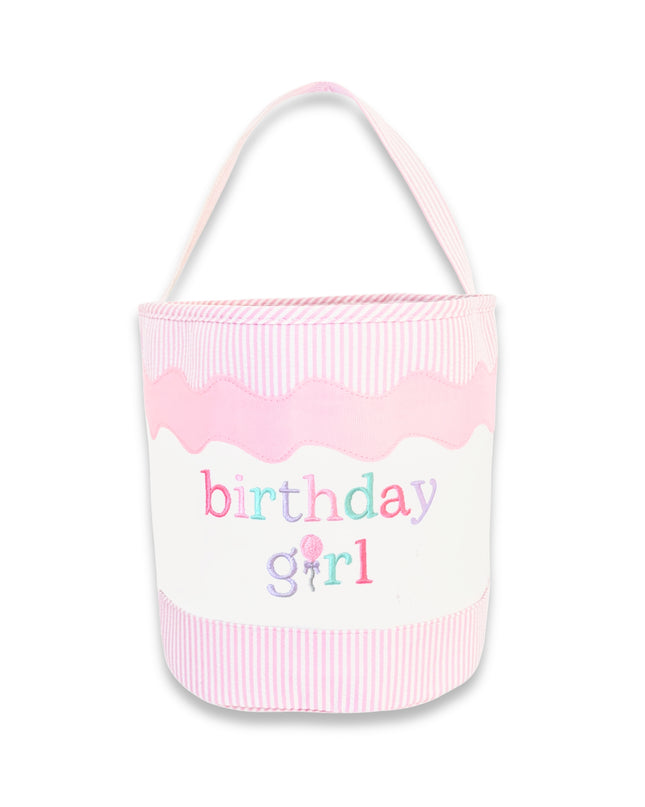 Pink and White Gift Tote with Birthday Girl Embroidery