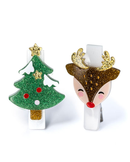 Christmas Tree and Reindeer Hair Clips (Set of 2)