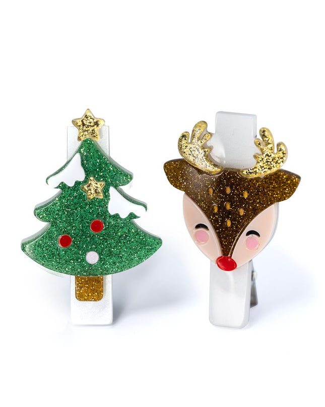 Christmas Tree and Reindeer Hair Clips (Set of 2)