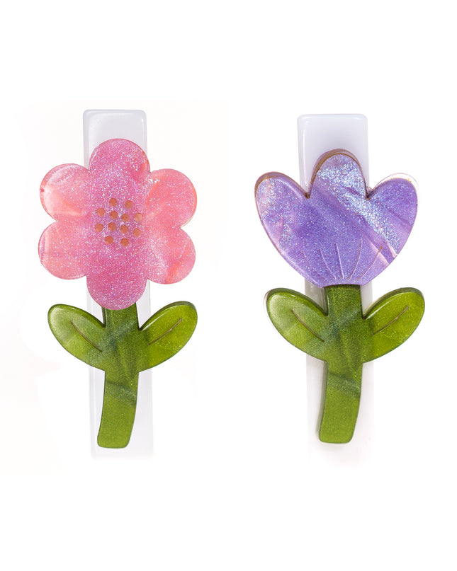 Purple Tulip and Pink Flower Hair Clips