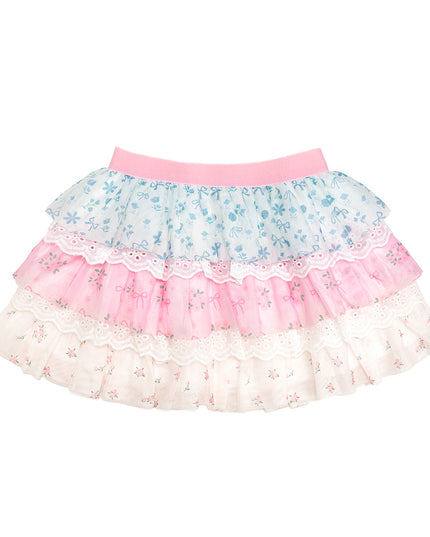Blue, pink and cream floral and lace tiered tutu