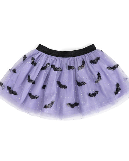 Purple tulle tutu skirt with black sequin bats 