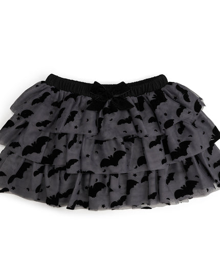 Dark grey tulle tutu with black velvet bats, stars and moons