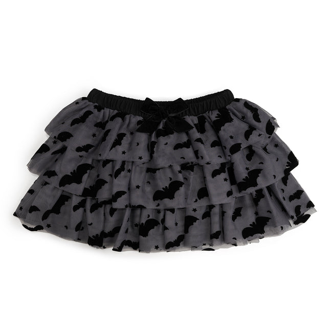 Dark grey tulle tutu with black velvet bats, stars and moons