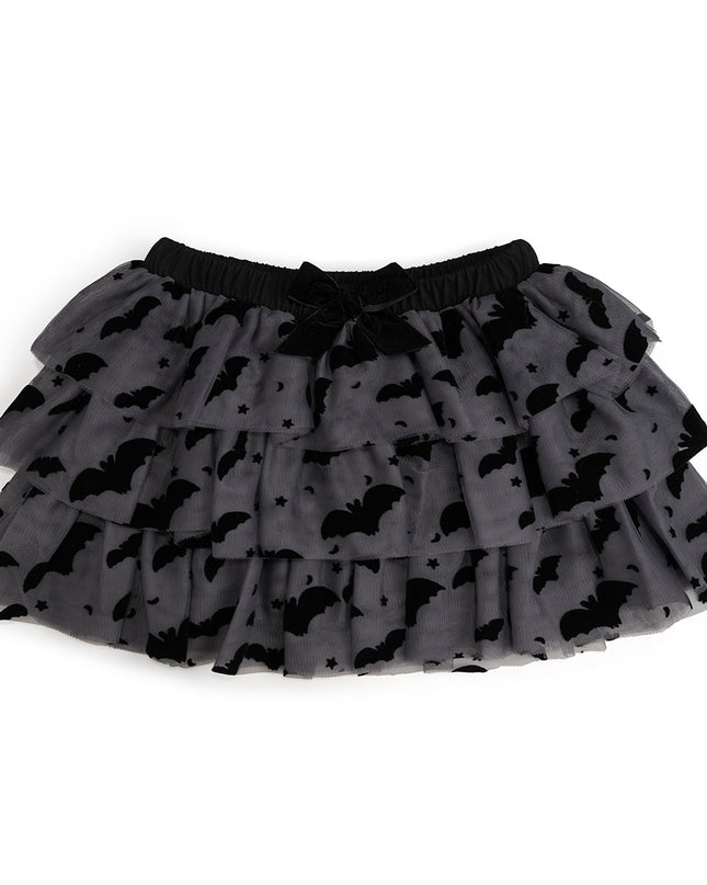 Dark grey tulle tutu with black velvet bats, stars and moons