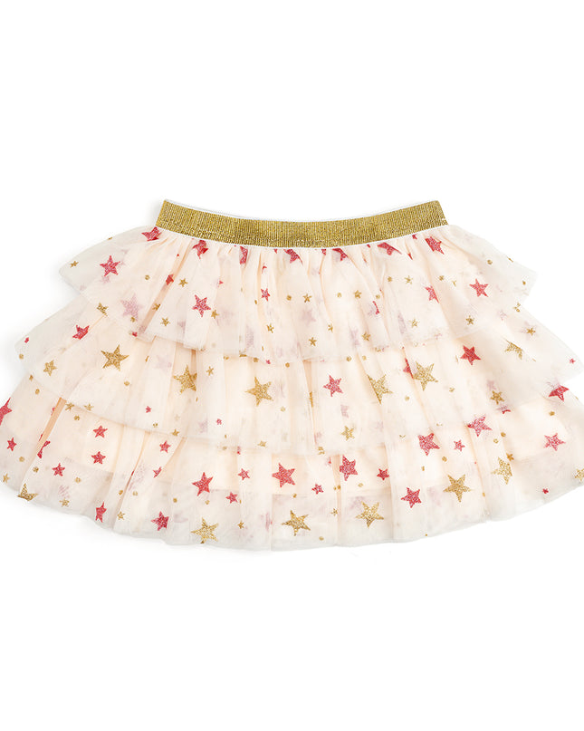 Cream Tulle Tutu with Pink and Gold Glitter Stars