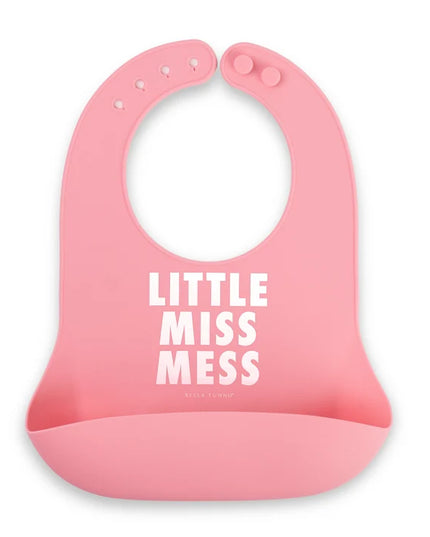 Pink bib with 'Little Miss Mess' text 