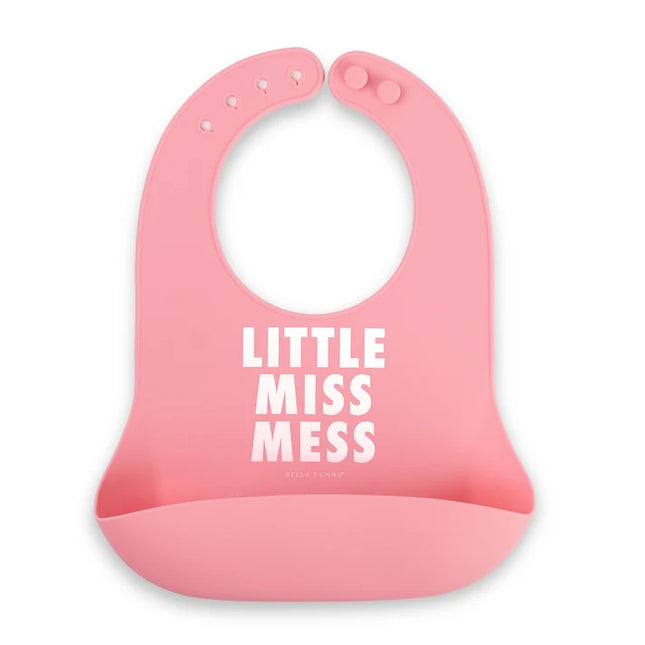 Pink bib with 'Little Miss Mess' text 