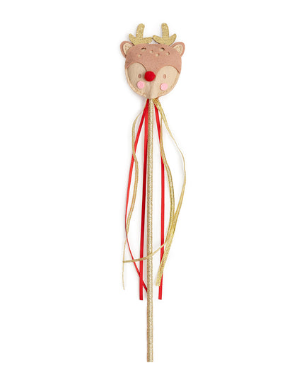 Red and gold reindeer wand with ribbons