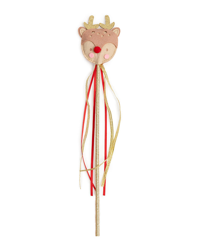 Red and gold reindeer wand with ribbons