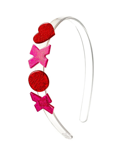 Headband with red and pink glitter xoxo design