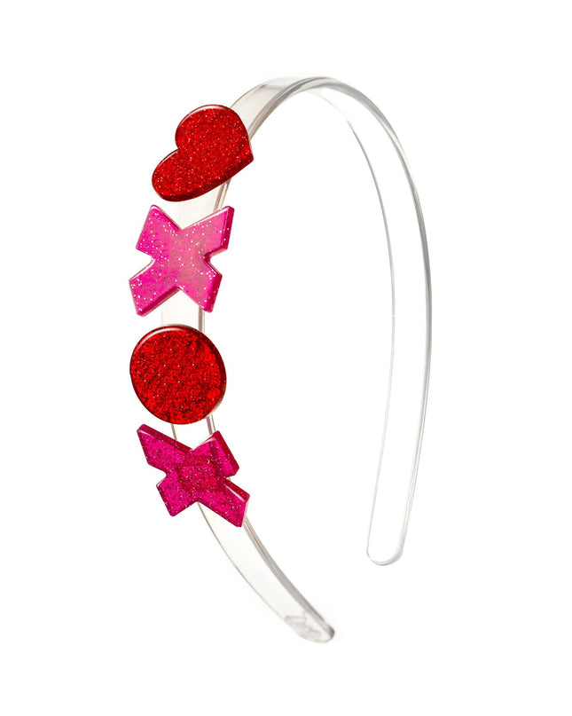 Headband with red and pink glitter xoxo design