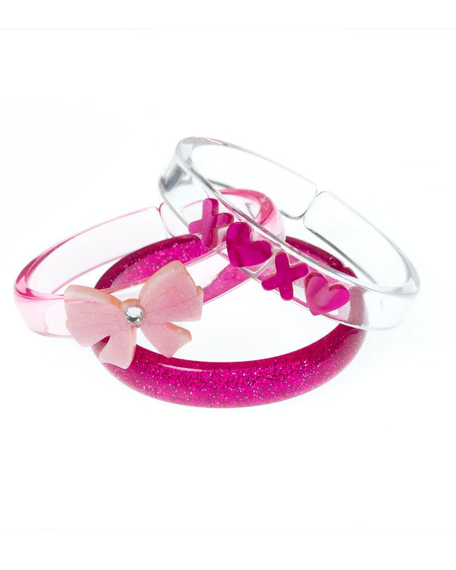 Pink Glitter and Clear Bracelets with XOXO and Bow Design