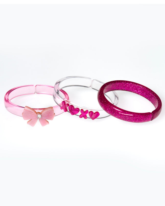 Pink Glitter and Clear Bracelets with XOXO and Bow Design