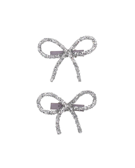Silver Mini Glitter Bow Clips (Set of 2)