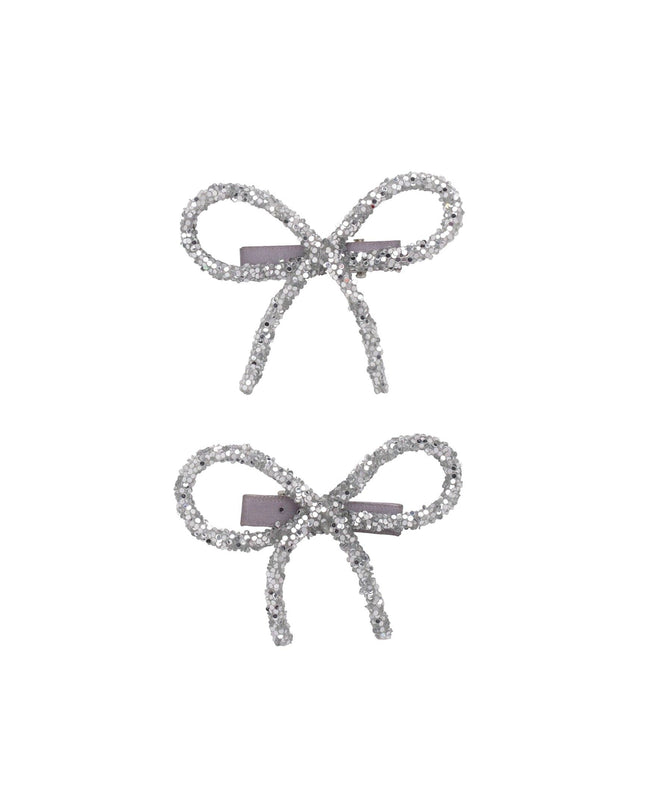 Silver Mini Glitter Bow Clips (Set of 2)