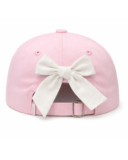 Pink baseball hat with white bow in the back